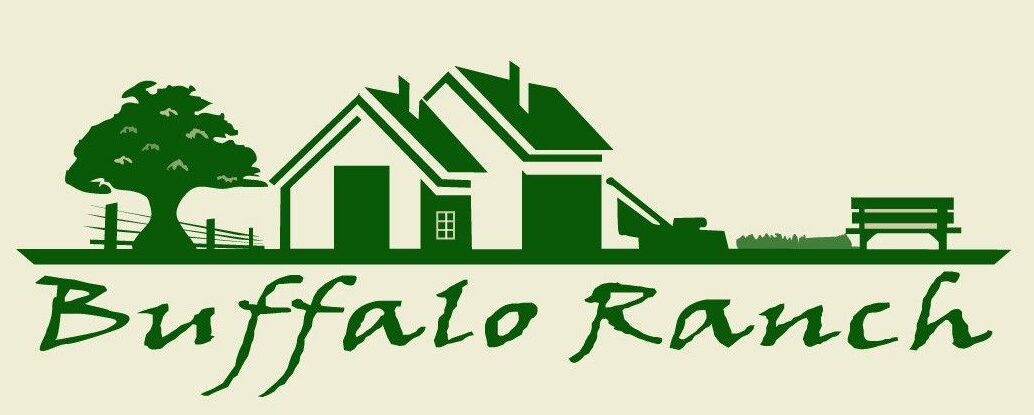 A green logo of a house with the words buffalo ranch underneath it.